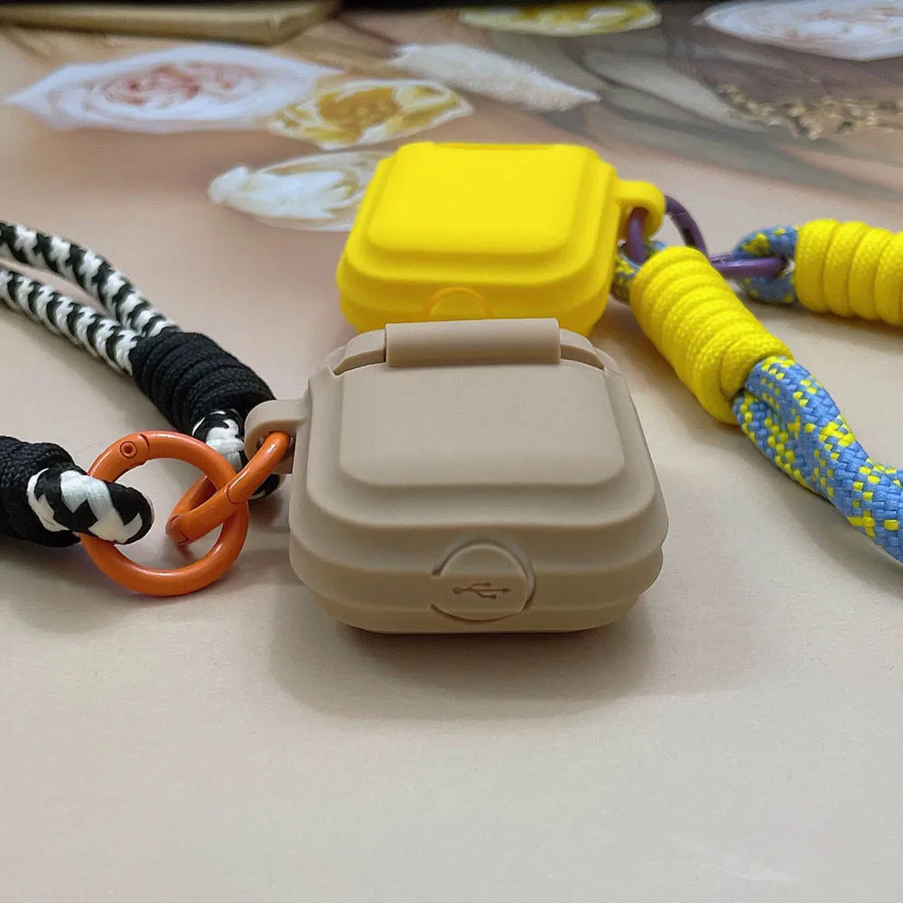 Cute Candy Color Silicone Earphone Protective Case with Strap Lanyard