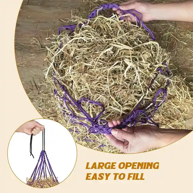 2 PCS Slow Feed Hay Net for Horse 2" Holes Hay Nets Strong Load-Bearing Hay Bag Hanging for Horse Stable Trailer 5