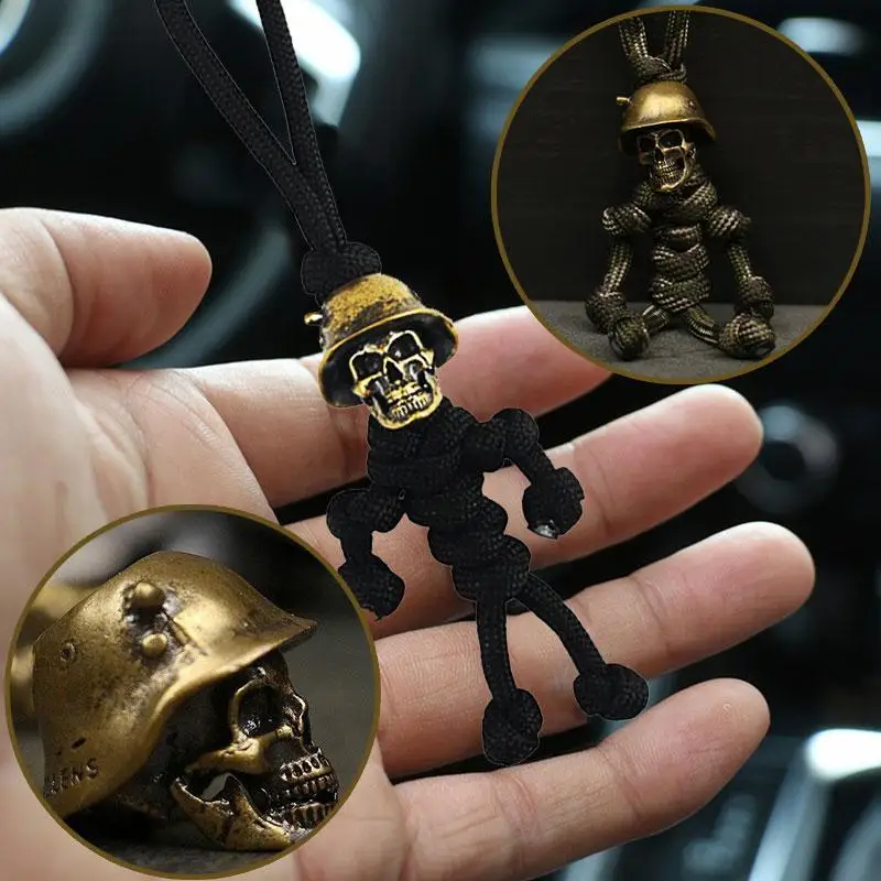 

Hanging Backpack Doll Toy Alloy Pendant Keychain Braided Rope Skull Head Keychain Car Biker