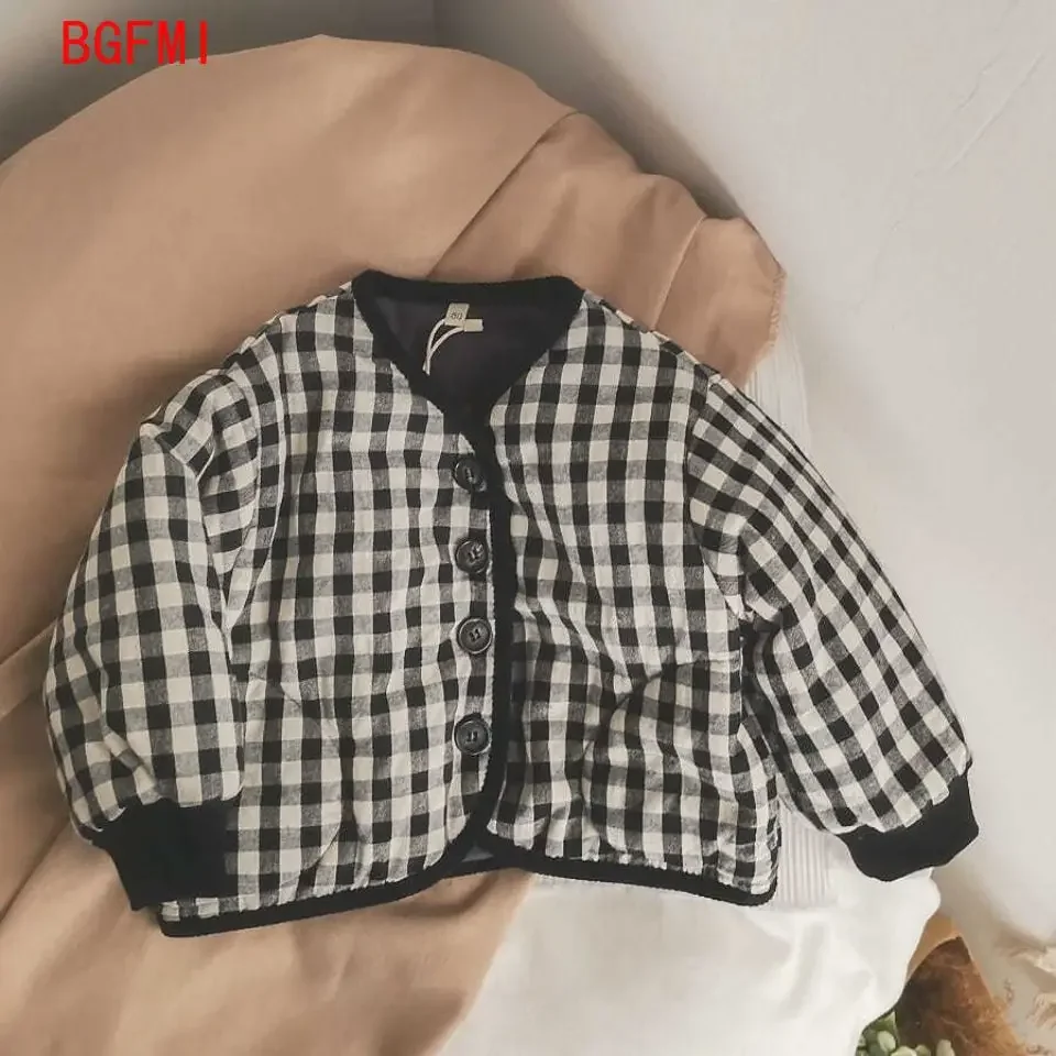 Korean Autumn Winter Children Long Sleeve Warm Jacket Casual Girls Lattice Coat Boys Fleece Jacket Infant Clothes