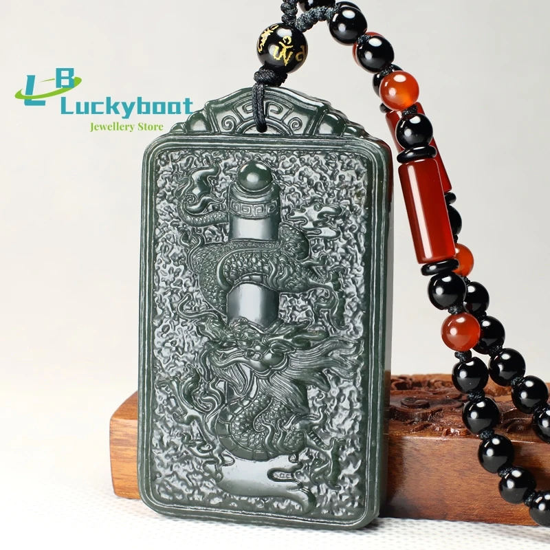 

Natural Hetian Jade Green Jade Panlong Guardian Dragon Pendant Pendant for Men and Women