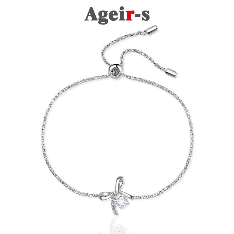 

AGEIR-S Pulseira Moissanite Silver Color on Hand Bracelet Bangle for Women Wedding Fashion Jewelry Chain Party Luxury Gift Z089