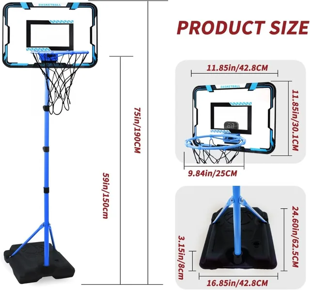 Adjustable Basketball Hoop for Toddlers, Indoor Outdoor Goal Toy with 3 Balls, Ages 3-8