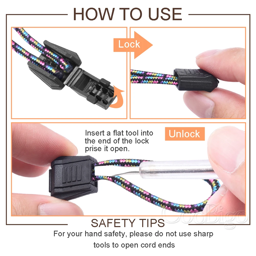 Cord End Tip 10pcs Plastic Zipper Pull Cord Ends Clip for Paracord Clamp Sportswear Rope Lanyard Backpack Shoelace DIY Accessories Colorful cord end tip,cord end lock