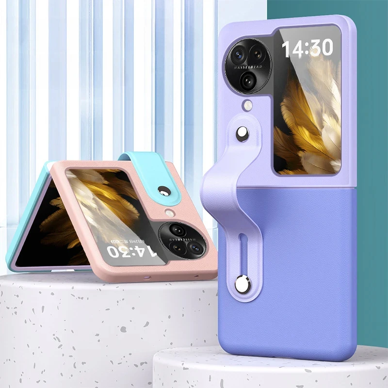 

Flip Foldable Screen Protective Case for OPPO Find N3, N2 with Wrist Strap, Contrasting Colors Phone Case, Full Package