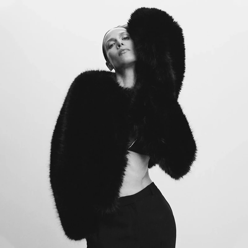 インホットブランドファッション黒暖かい居心地の良いクロップド