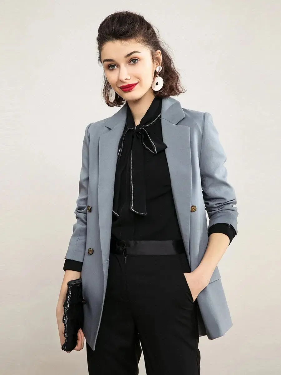 LOUIS YAO Women Vintage Double-Breasted Suit 2023 Autumn Commuter Flip Collar Long-sleeve Elegant Versatile Outerwear