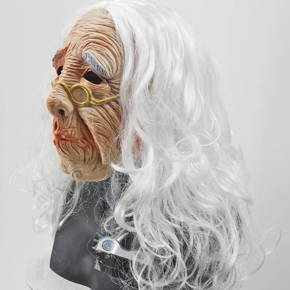 Old Woman Mask Halloween Creepy Wrinkle Face Mask Latex Cosplay Party Props Scary Full Head Carnival Cosplay