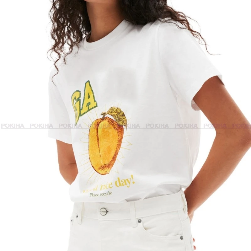 

Женская винтажная хлопковая футболка с коротким рукавом, круглым вырезом и принтом фруктов