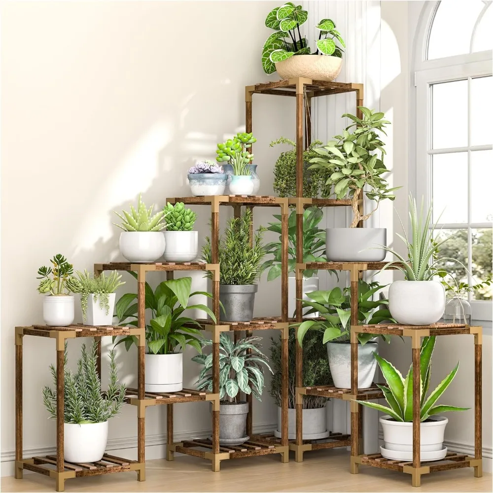 

HOMKIRT 15 Tier Corner Plant Stand Indoor Outdoor for Multiple Plants, Large Tall Plant Shelf Rack Table Holder with Hanging