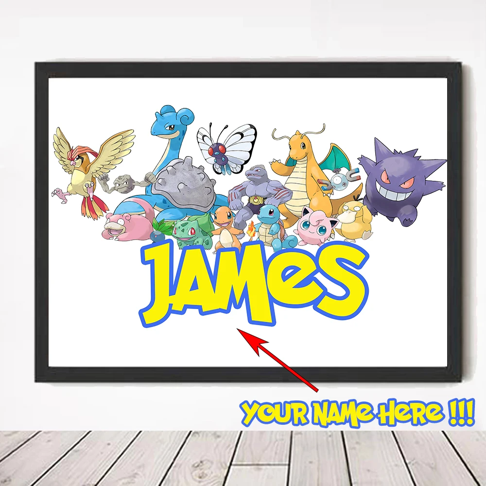 Nome personalizado pokemon nome palavra arte imprime eevee personagens  poster personalizado seu nome pintura da lona crianças presentes de  aniversário arte da parede