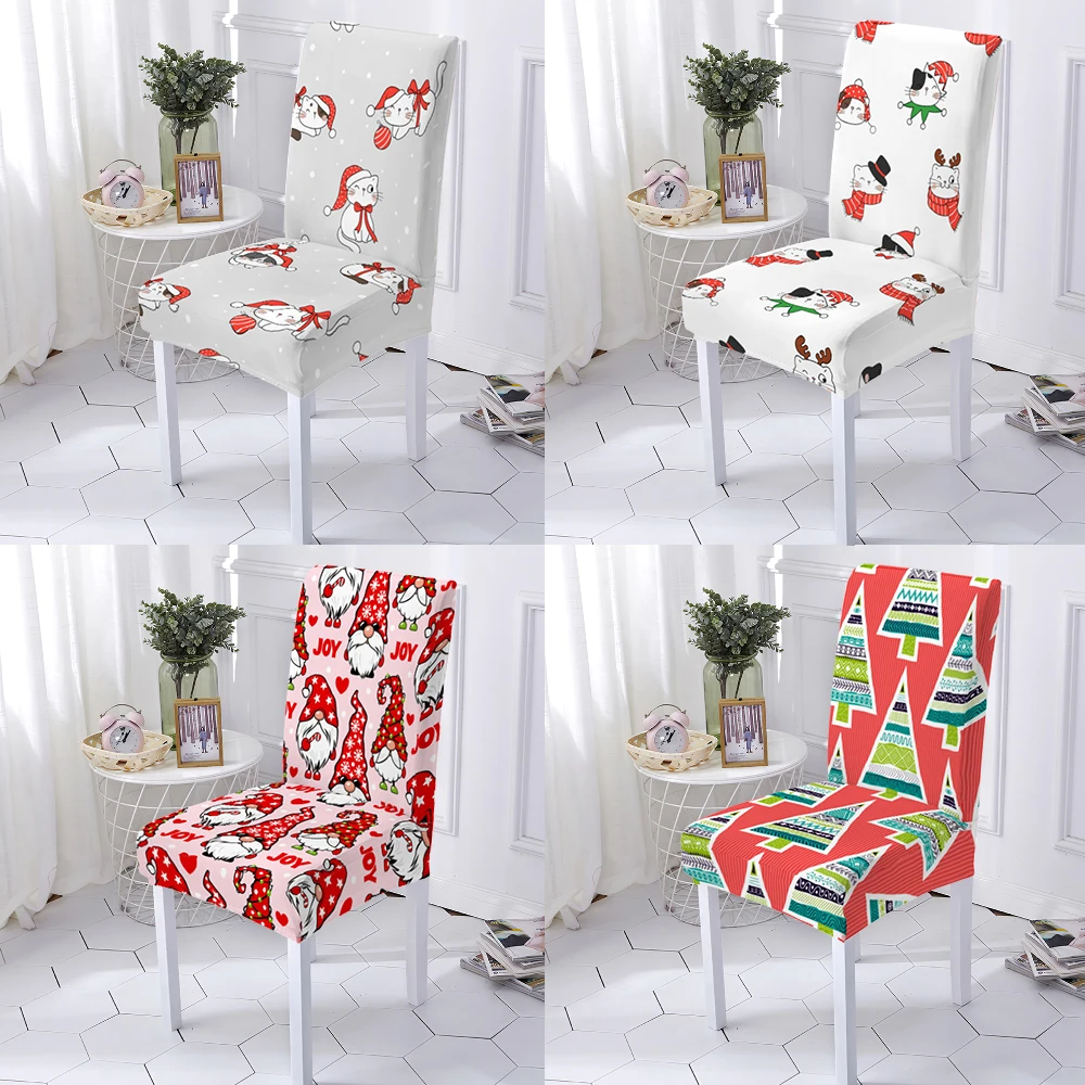 

Elastic Dining Room Chair Covers Merry Christmas Anti-Dirty Stretch Kitchen Stools Seat Covers Hotel Banquet Party Decoration