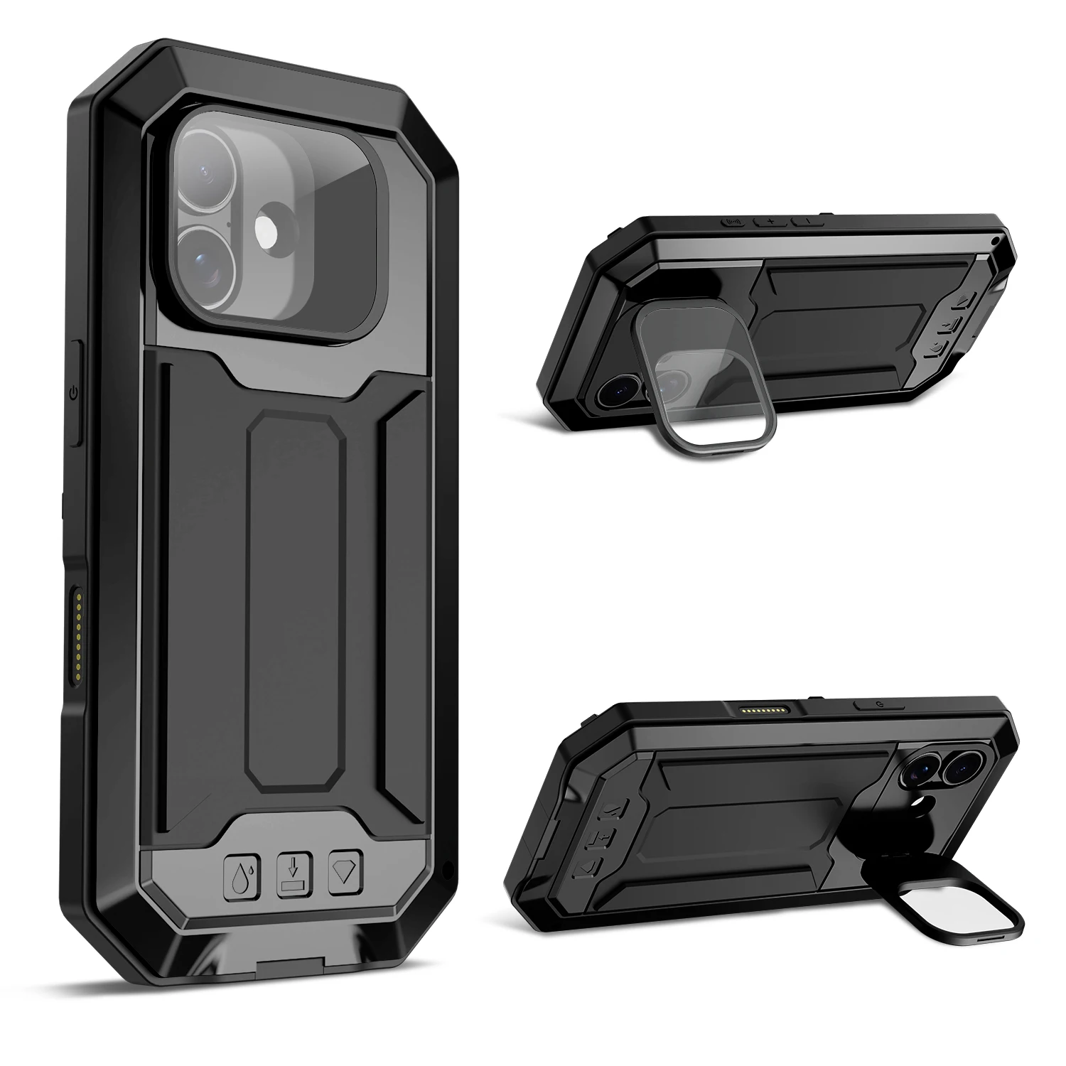 Rugged Metal Shockproof Phone Case with Screen Protector and Stand