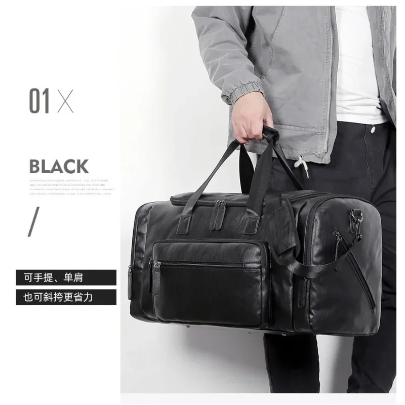 Large Men's Travel Tote Soft Leather Business Trip Holiday Handbag PU Shoulder Black Brown Bag Man Carry ON Luggage Pack Bags