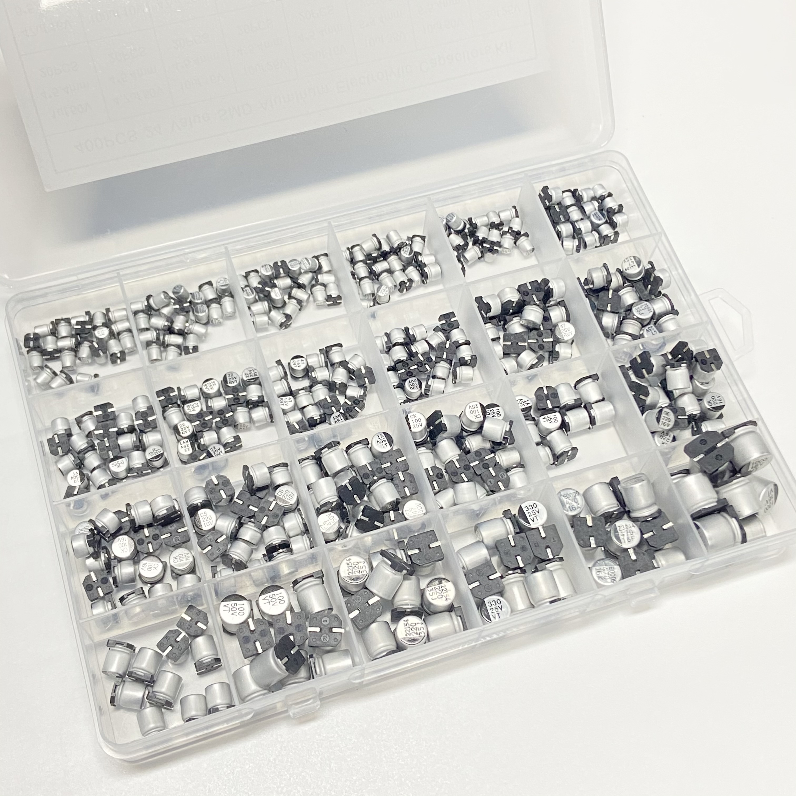 Aluminum Electrolytic Capacitors SMD Assortment Kit  400Pcs 24Value SMD 1uF~1000uF 6.3V-50V  24Value  with box
