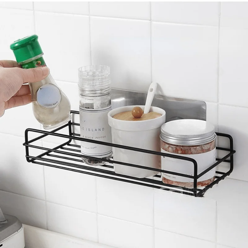 Shower Caddy Basket 1pc Adhesive Shower Organizer Basket Rack With 2 Hooks No Drilling Large Capacity Rustproof Stainless Steel Bathroom Holder