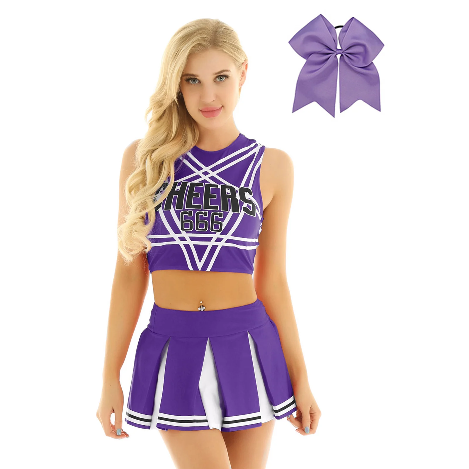 Women Cheer Dance Uniform Cheerleader Costumes Outfits Top Mini Pleated Skirt Bowknot Hairband School Girl Cheering Teamwear