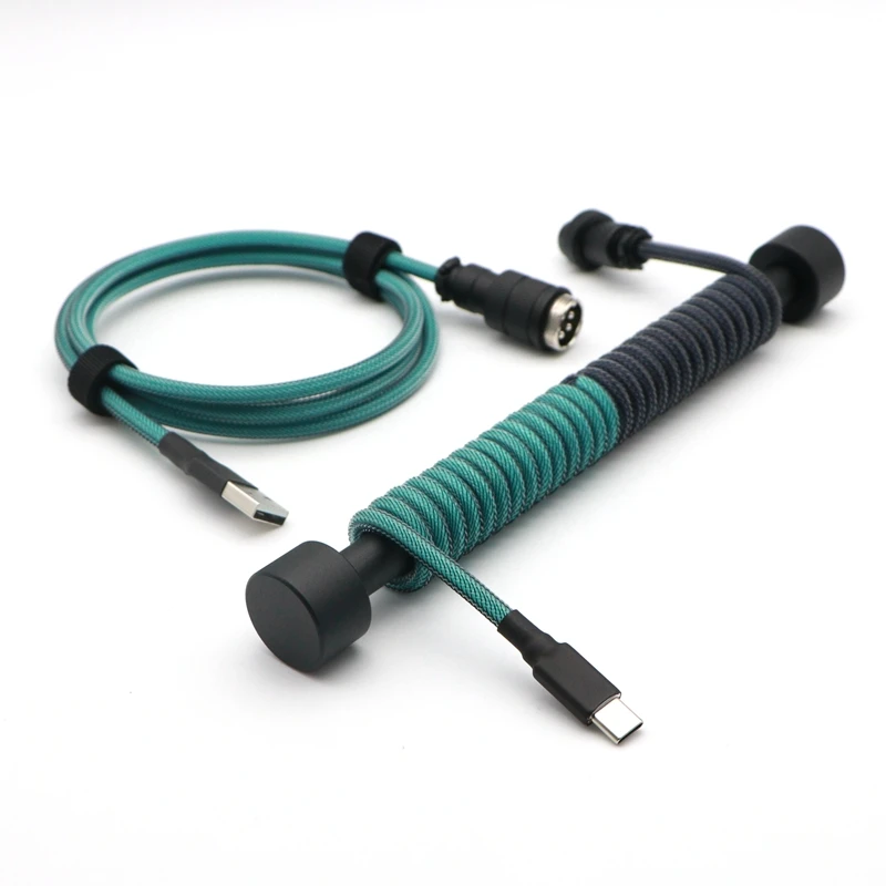 파라코드 & PET 이중 슬리브 2색 코일 USB to Type-C 마이크로 미니 USB 코일 케이블(GX16 Aviator 포함) 기계식 키보드용