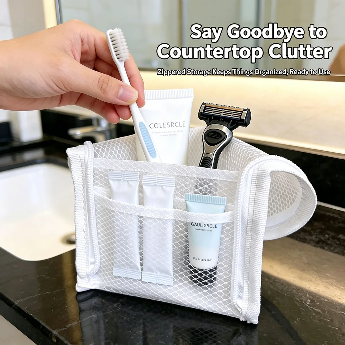 Breathable Quick-Dry Mesh Toiletry Bag with Toothbrush Case