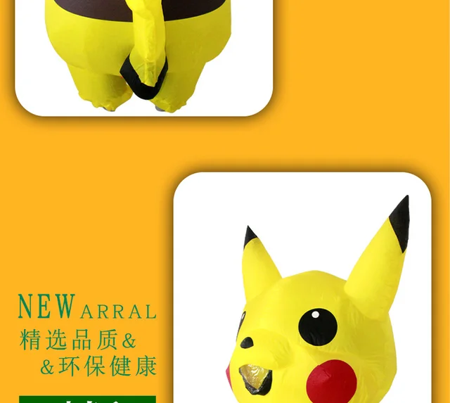 Traje inflável Pikachu para crianças e adultos, mascote amarelo, desenhos  animados de anime, vestido extravagante engraçado - AliExpress