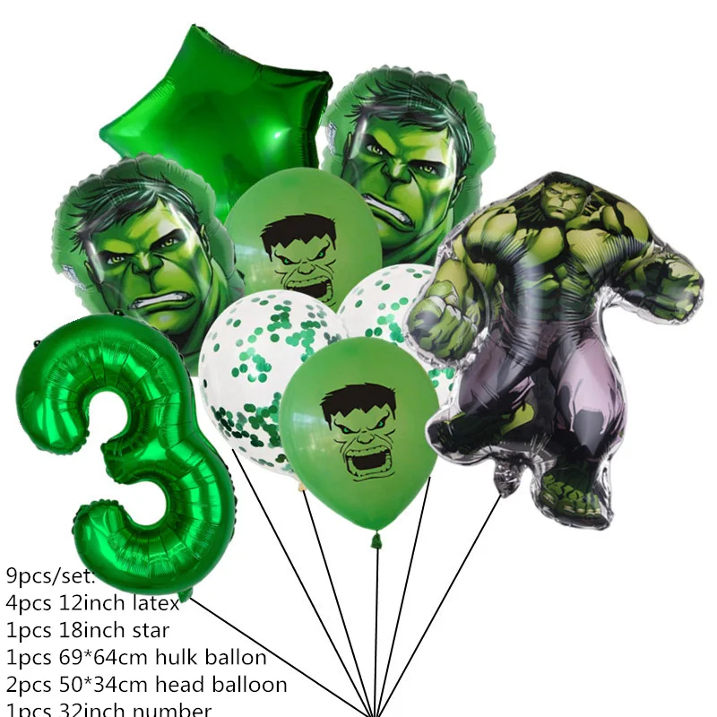 thumbnail image 1 of 9pcs Superhero Hulk Theme Decoration Latex Number Balloon Birthday Party Decorations Super Hero Baby Shower Supplies Kid Globos, 1 of 5