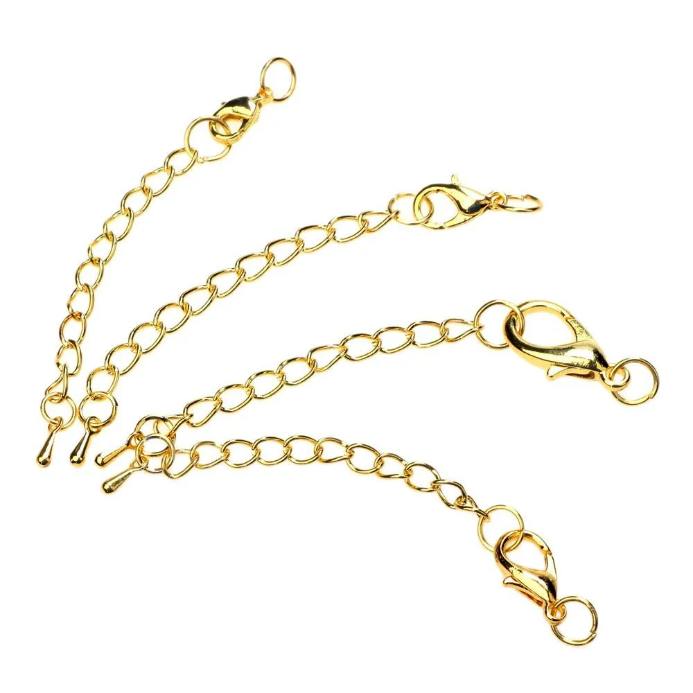 

12-48 Pieces/Lot 10 12 14 18MM Plated Imitation Gold Tone Extension Tail Chain Lobster Buckle Connector for DIY Jewelry Making