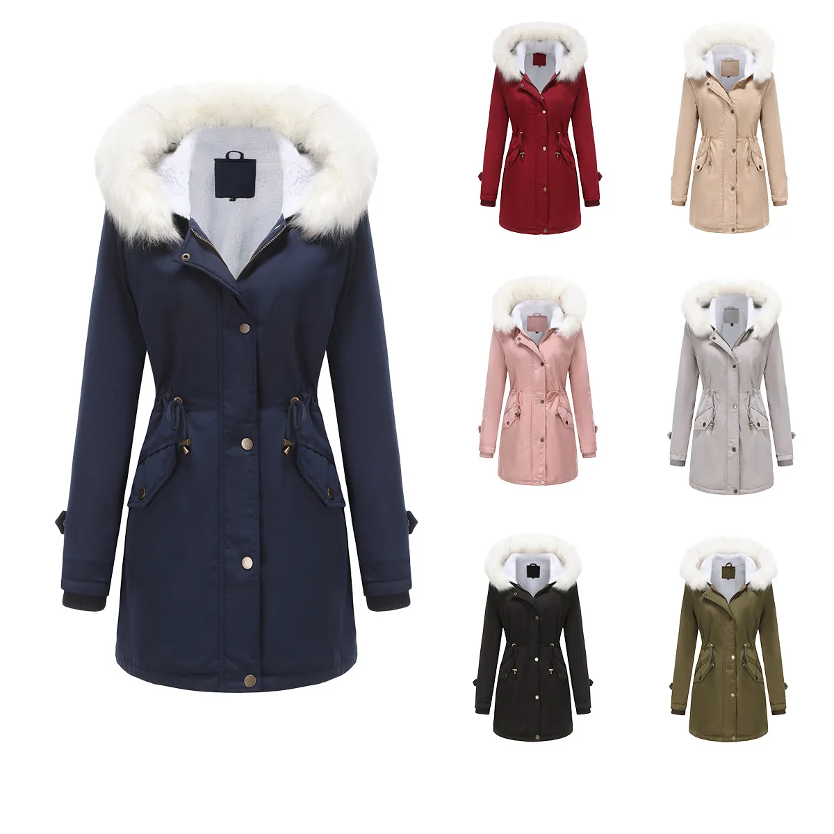 

Женское осенне-зимнее пальто, теплая плотная длинная куртка с плюшевой подкладкой, уличная походная Повседневная ветрозащитная парка с капюшоном, пальто, пальто