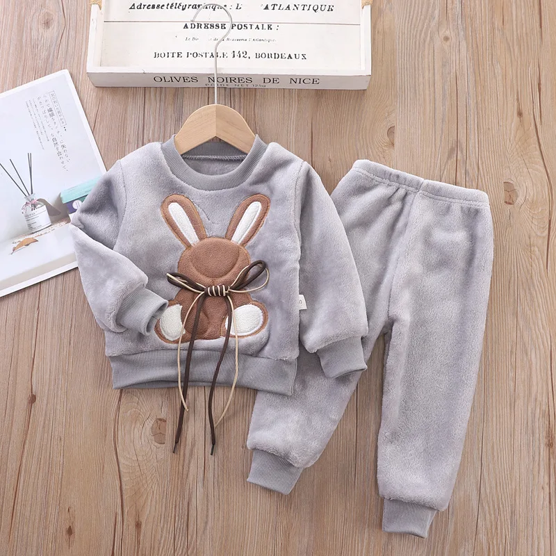 Kids Clothing Set Girls Clothing Set Boys Clothing Set Kids Sweatshirt Set 2PCS Baby Thicken Pajamas Sets Kids Loungewear Boys Girls Warm Bear Flannel Sleepwear