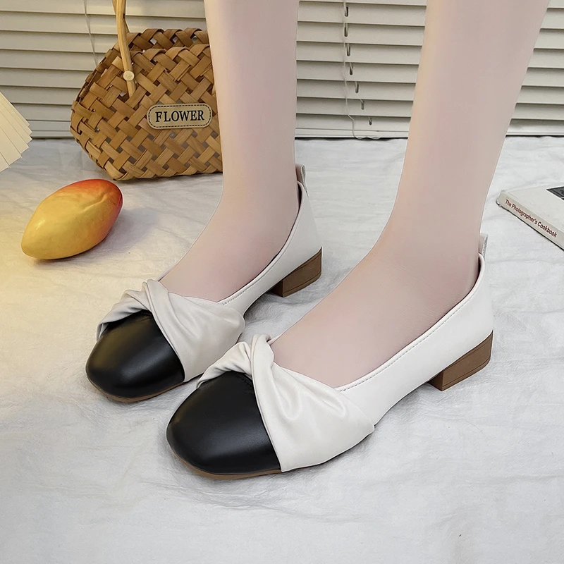 

Туфли женские во французском стиле, мягкая подошва, без застежки, квадратный носок, низкий каблук, повседневная обувь для беременных, лето 2023