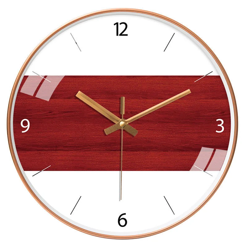 Wood Grain Simple Black Punch-free Wall Clock Golden Mute Cartoon Glass Clock Color:139J;Sheet Size:10 Inch (25cm)