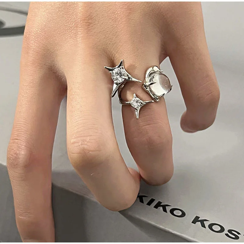 NEW Opal Ring for Girls Zircon Star Irregular Open Rings Moonstone Vintage  Geometric Y2K Aesthetic Korean Trendy Egirl Jewelry - AliExpress