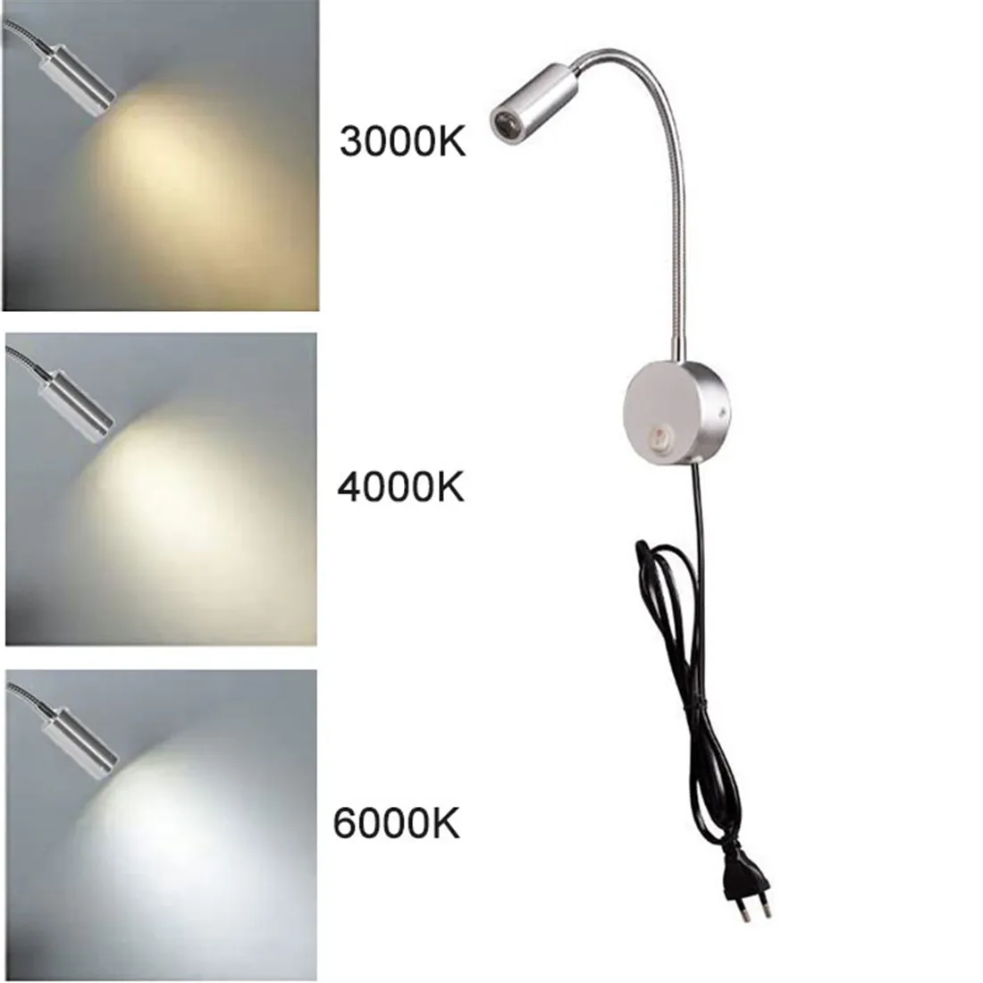 Silve 2pcs/Lot 3W 3000K 4000K 6000K LED Wall Light Reading Task Lamp gooseneck led wall reading lighting 5