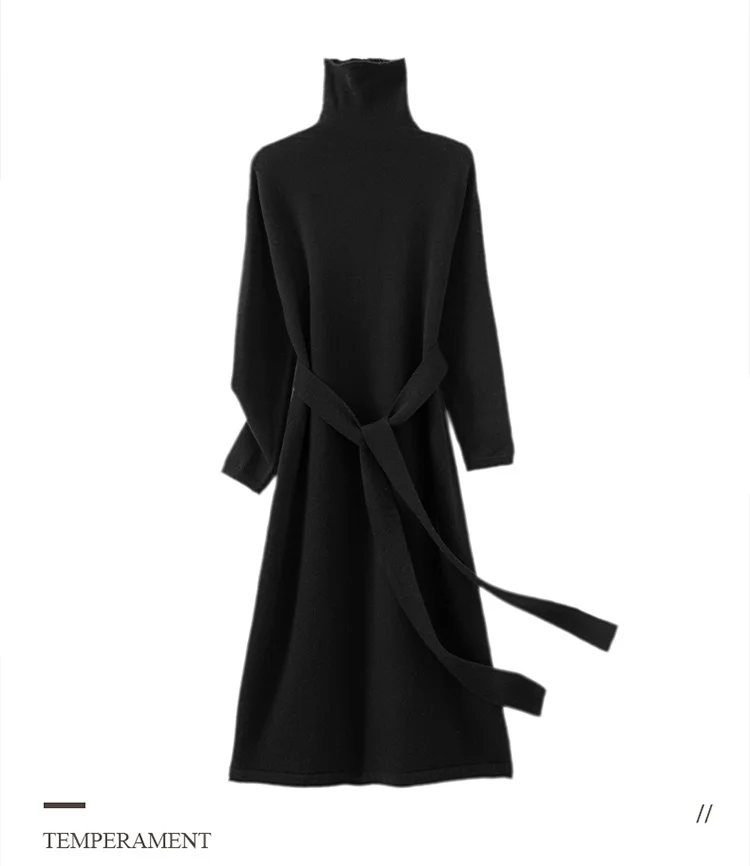 Women's wool sweater 100% pure wool women's dress 2024 autumn and winter new high neck long sweater slim knit bottom sweater