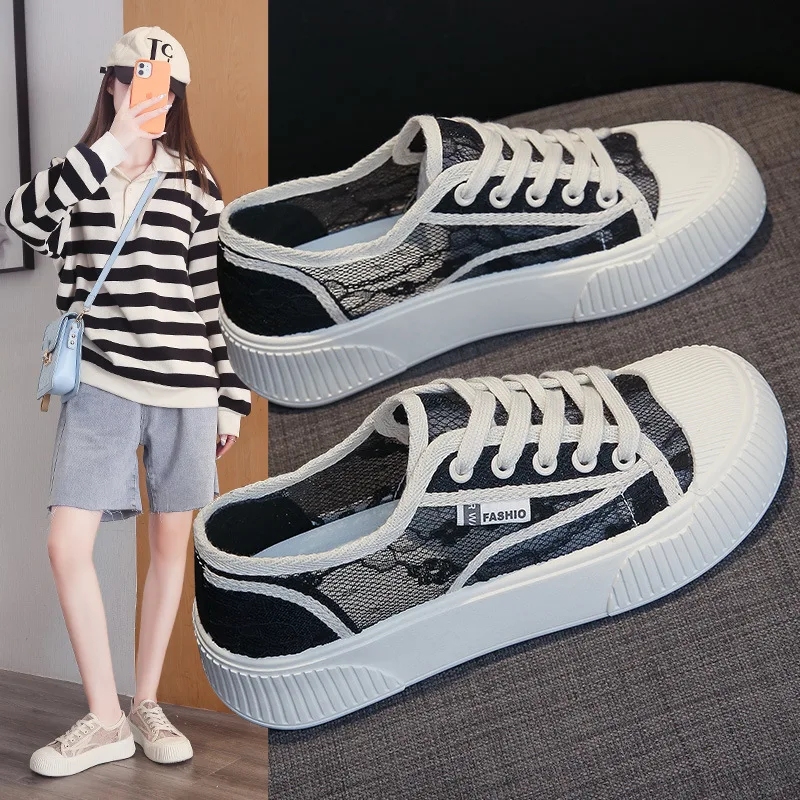 2022 Women Casual Shoes New Spring Summer White Sneakers Breathable Flower Lace-Up Women Sneakers Women Shoes Fashion