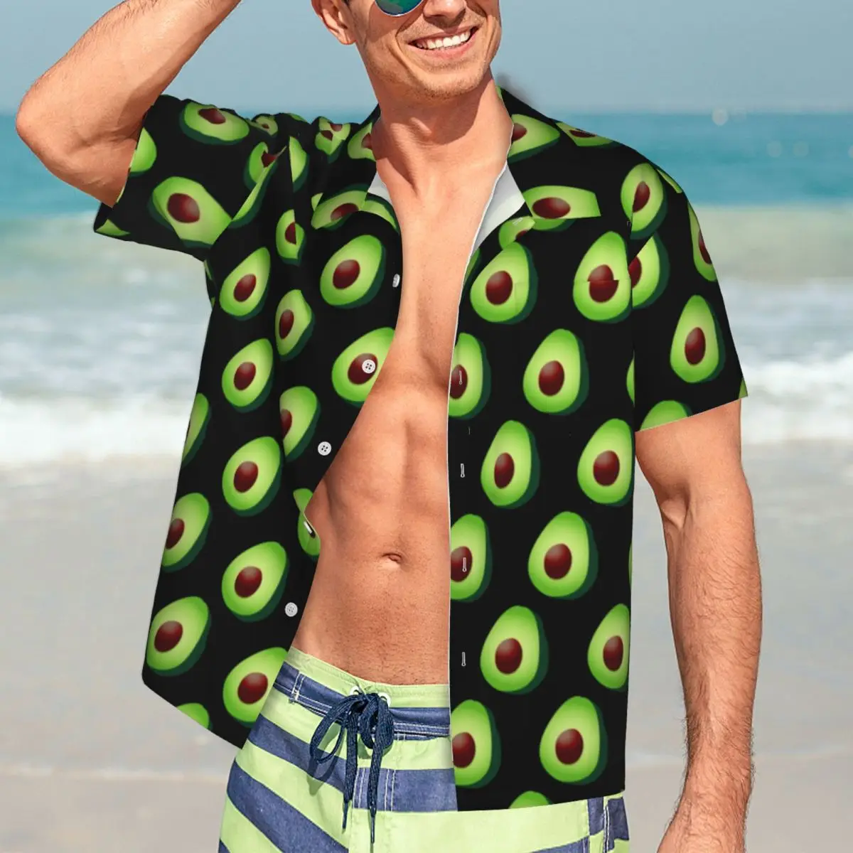 

Рубашка для отпуска с забавными фруктами, мужские повседневные рубашки с принтом авокадо, гавайская классическая блузка большого размера с коротким рукавом и узором, идея для подарка