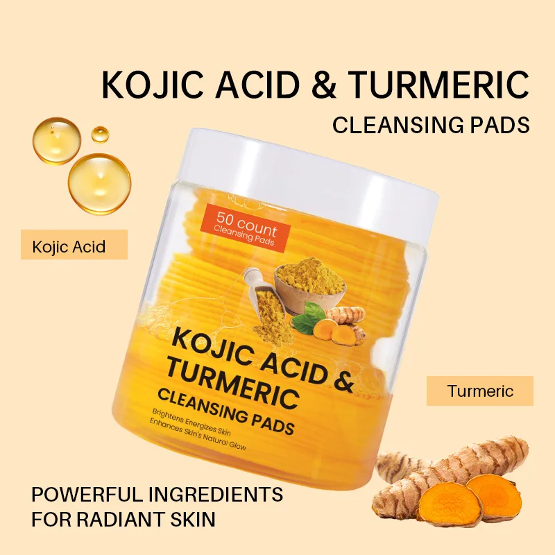 30/50Pcs Natural Cleansing Pads Turmeric Kojic Acid Exfoliating Action Fades Dark Spots Skincare Pad Facial Deep Cleanser Sponge