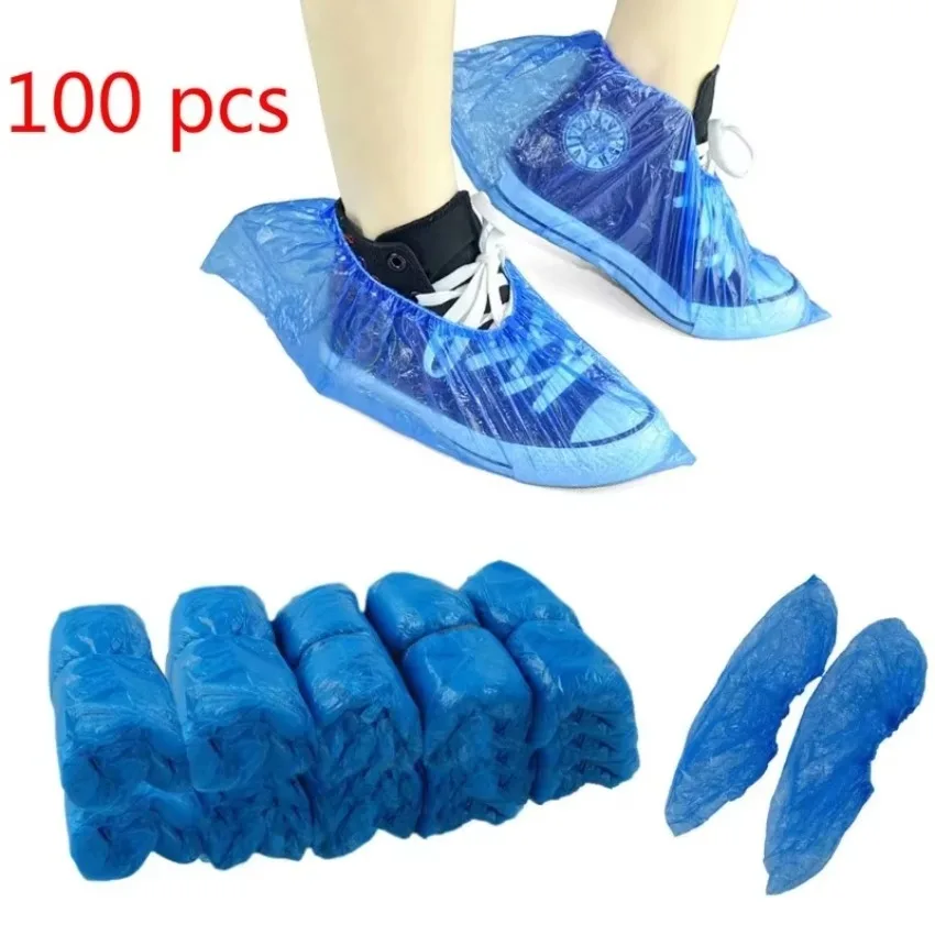 Shoe Covers 100 Pcs Waterproof Medical Boot Covers Plastic Disposable Overshoes Shoe Protector Cover