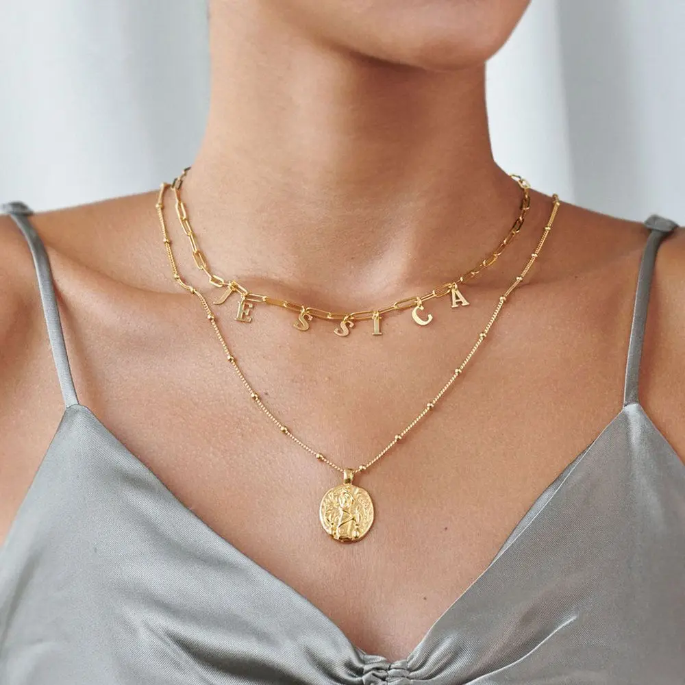 Custom Initial Necklace with Rory Chain Personalized Stainless Steel Name Necklace Hip Hop Punk Style Text Necklace for Women