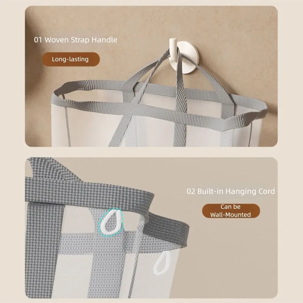 Large Capacity Foldable Laundry Basket Breathable Mesh With Handle Storage Basket Sundries Storage Nylon Dirty Clothes Basket