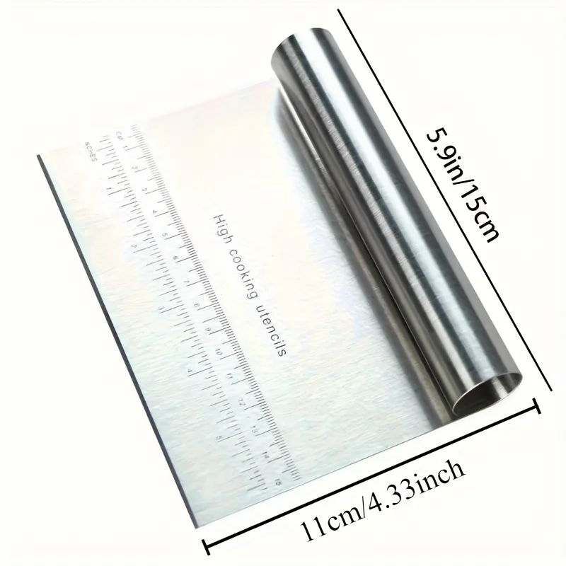 1pc Stainless Steel Bench Scraper,Pastry Cutter,Multifunctional Dough Tool with Built-In Ruler, Ergonomic Handle for Baking