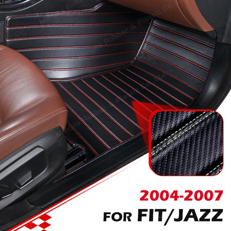 

Custom Carbon Fibre style Floor Mats For Honda Fit 2004 2005 2006 2007 Foot Carpet Cover Automobile Interior Accessories