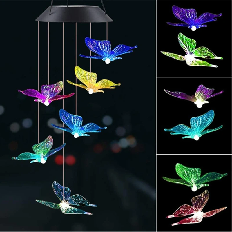 Solar Light Outdoor Powered LED Wind Chime IP65 Butterfly Hummingbird Lawn Lamp For Garden Decor Solar Garden Light Outdoor outdoor fence lights Solar Lamps