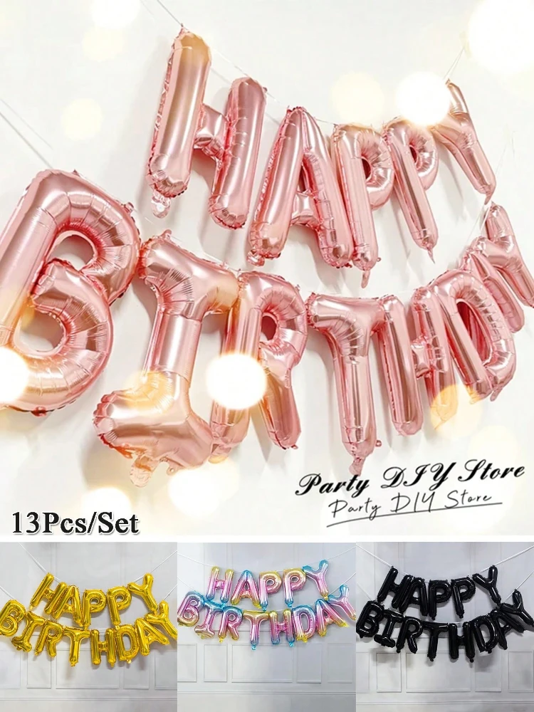 13 Teile/satz Geburtstag Ballon Rose Gold Farbe Folie Brief Ballons Set Alles Gute Zum Geburtstag Dekoration Kinder Party Supplies