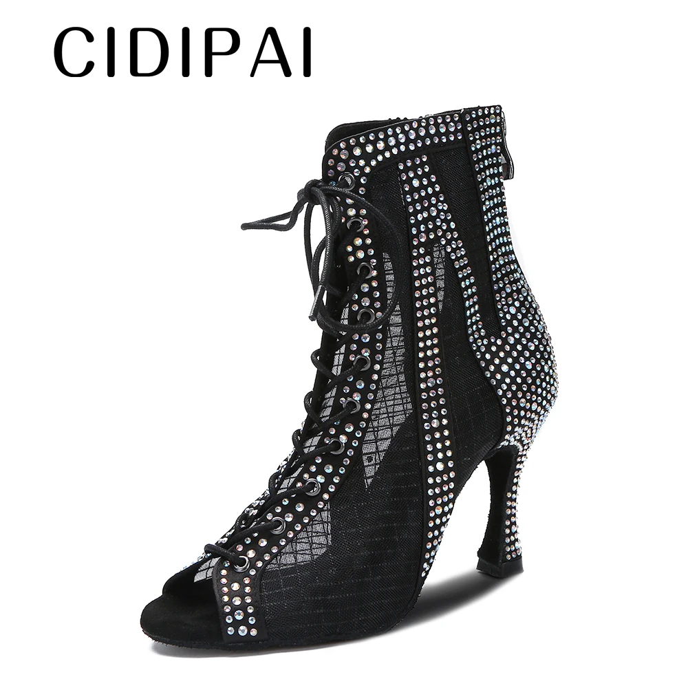 

CIDIPAI Black Dance Boots Women Soft Soles Mesh Latin Dance Shoes Ballroom Dancing Shoes Salsa Tango Shoes