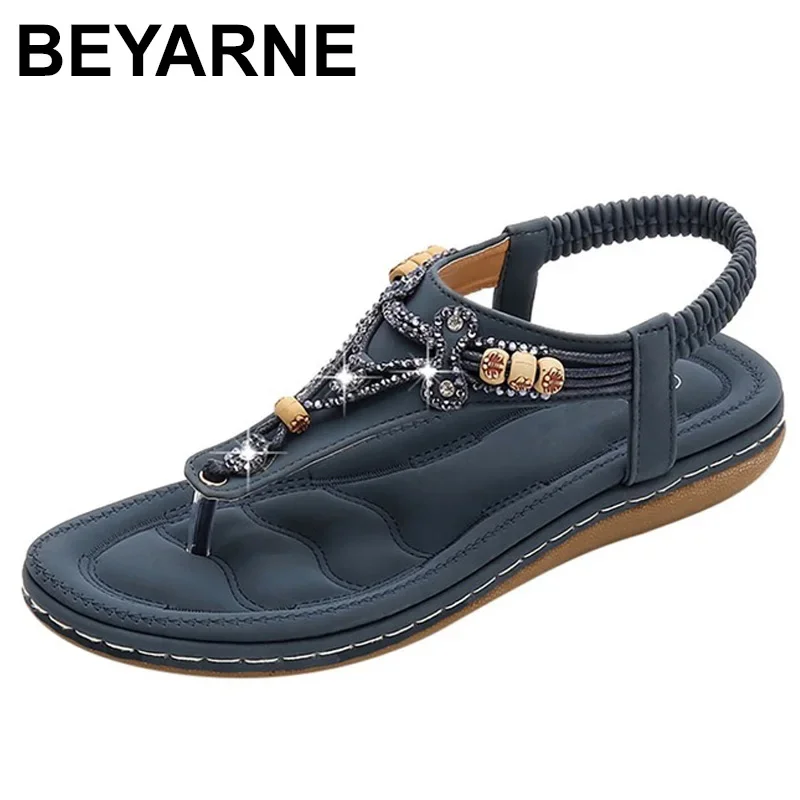 Women Sandals BEYARNE Bohemia Women Ladies Fashion Crystal Bead Flat Slipper Sandals Casual Sexy Outsid Ladies Shoes Med (3cm-5cm)