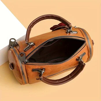 حقيبة يد نسائية بوسطن مع قلادة على شكل زهرة، حقيبة بسحاب بلون سادة، مبطنة بالبوليستر، حواف مطلية، حقيبة ساعي البريد لـ Occa 5