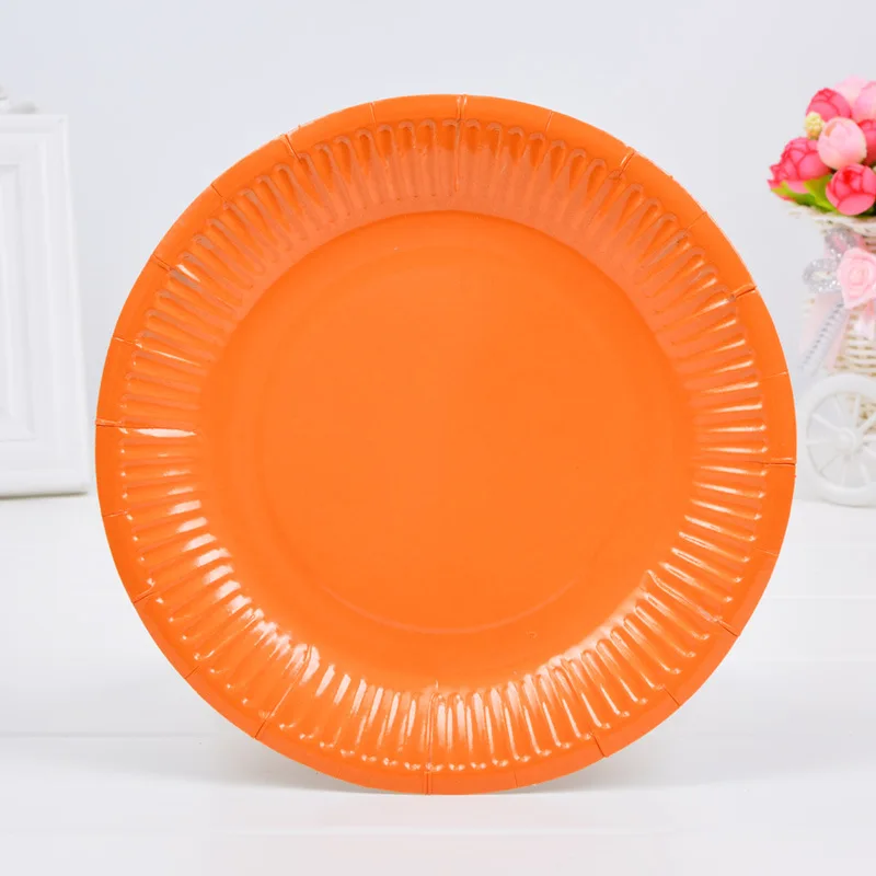 Description Picture 6 of item7inch Solid Paper Plates Theme Birthday Decorations Party Disposable Tableware Paper Napkins Cups Plates Tablecloths Straw