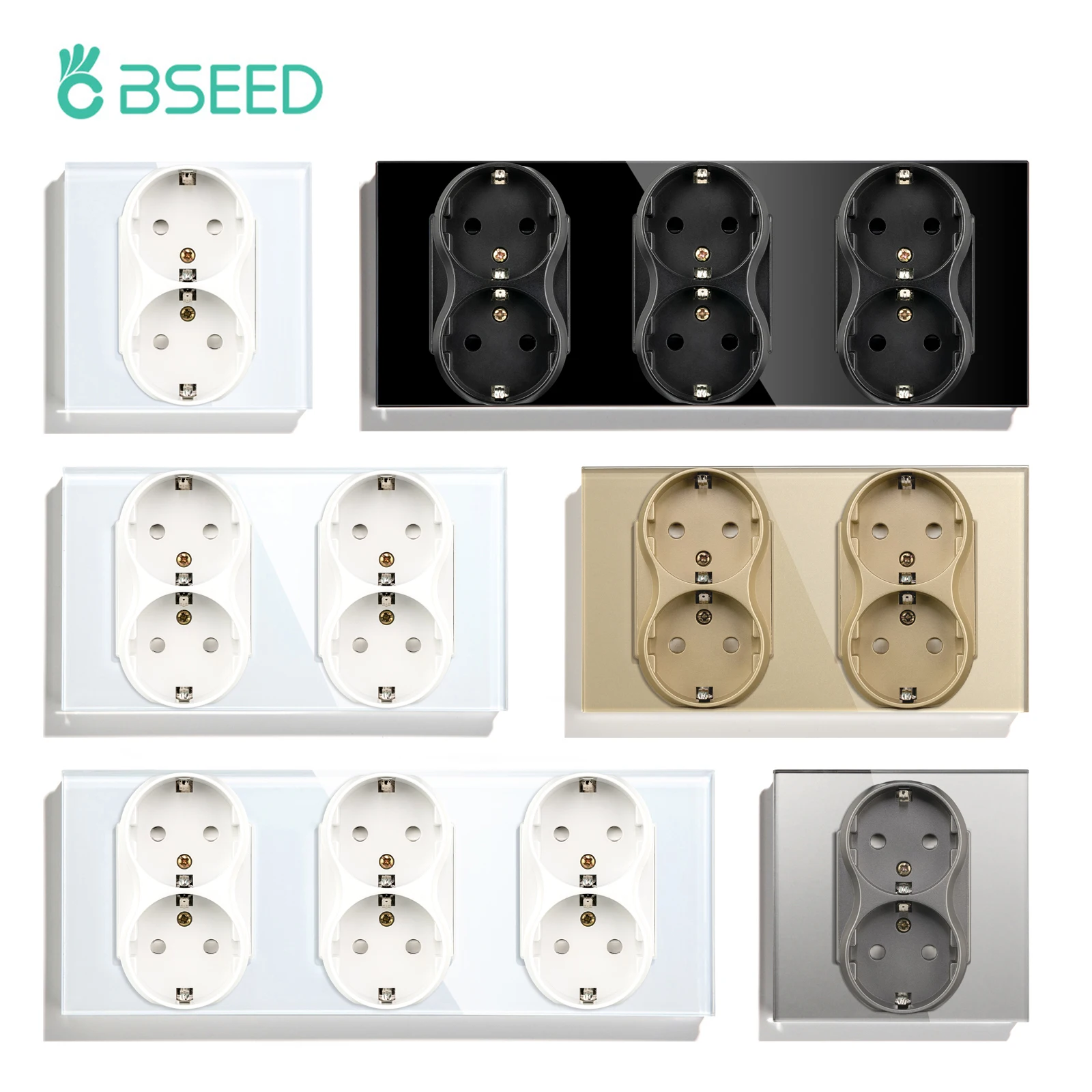 Bseed-eu Standard Tomadas de Parede Dupla Tomadas Elétricas Plugs Duplos Painel de Vidro Melhoria Home 16a 110250v
