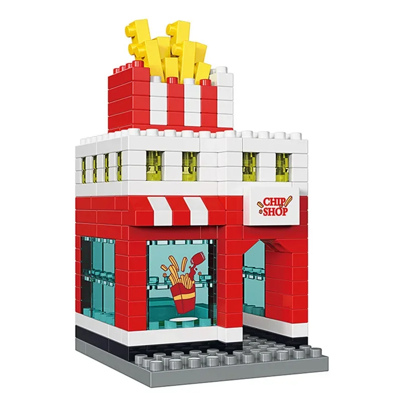 Mini Shop Market Street View Model Building Blocks Cake Shop Creative Architecture Decor Micro Particle Assembly Bricks Kids Toy