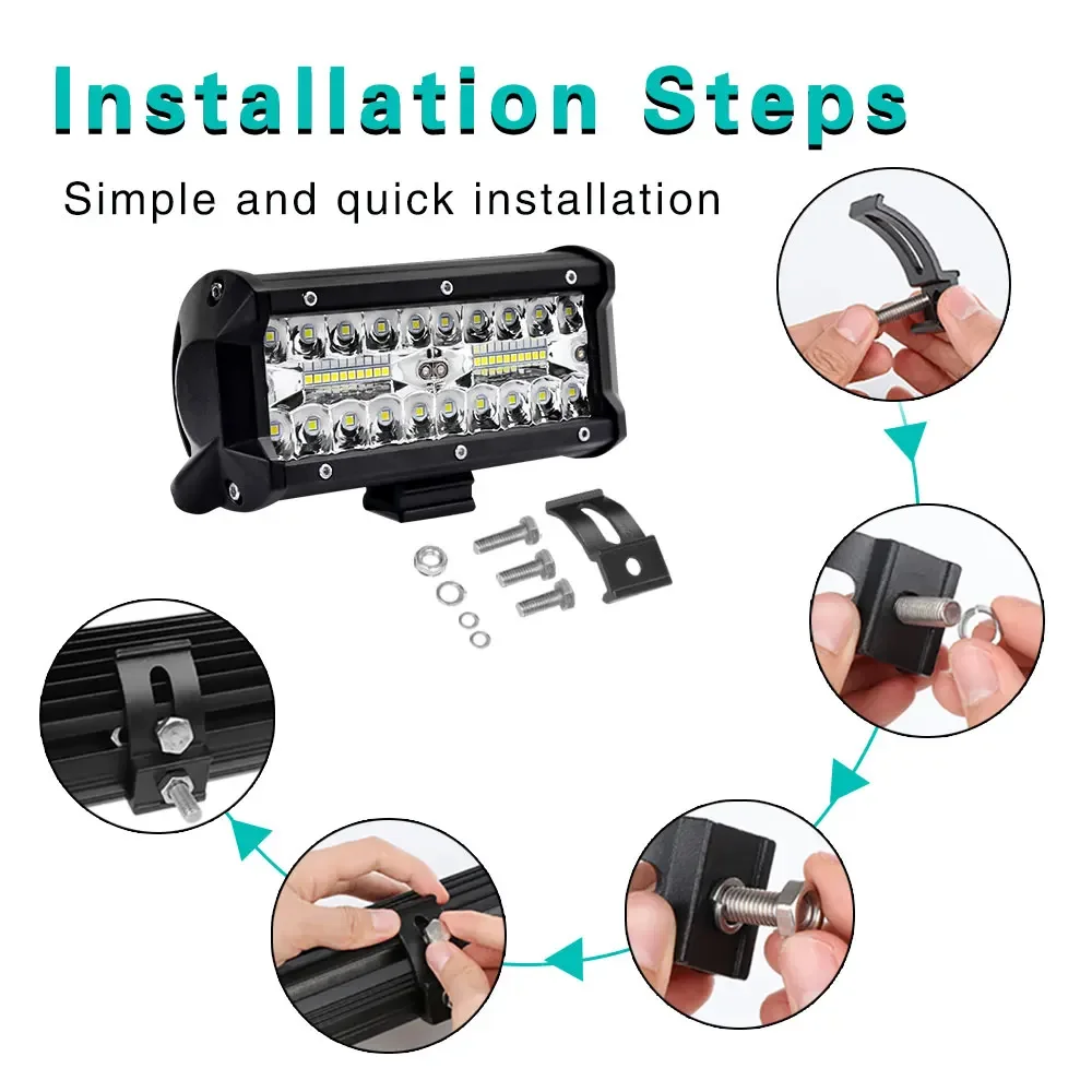7inch 12v 24v Light Bar For Car Off Road Driving Fog Lamp 500W Flood Beams Combo Car Truck ATV SUV 4x4 Accessories
